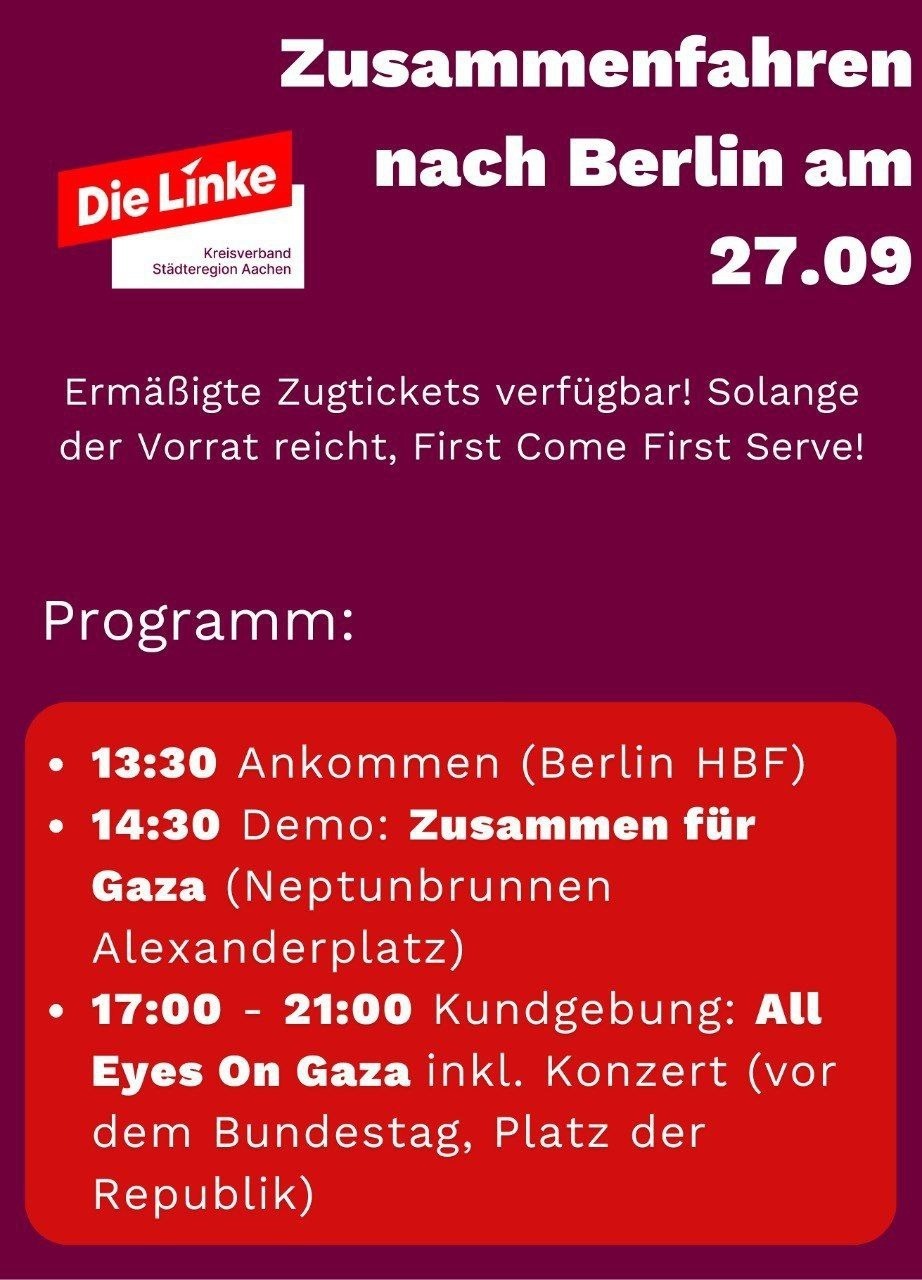 Anreise nach Berlin: Zentraldemo "Zusammen für Gaza"
